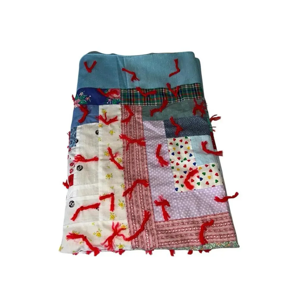 Vintage Handmade Patchwork‎ Tied Multicolor 42x32 Cottagecore Quilt Throw